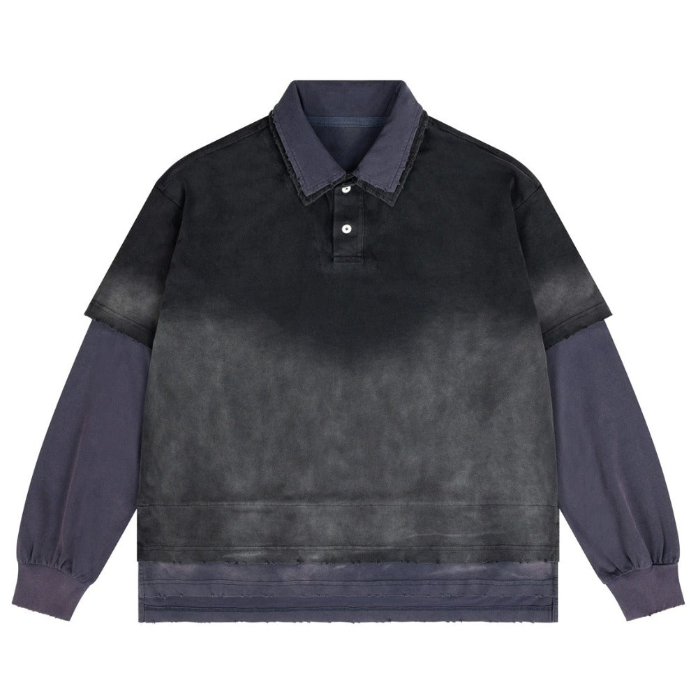 Distressed Ombre Mock Two - Piece Sweatshirt - Thrashink