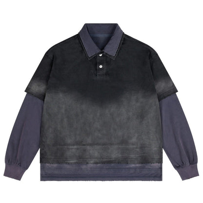 Distressed Ombre Mock Two - Piece Sweatshirt - Thrashink