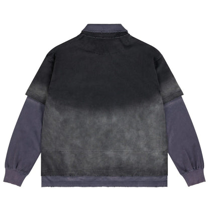 Distressed Ombre Mock Two - Piece Sweatshirt - Thrashink