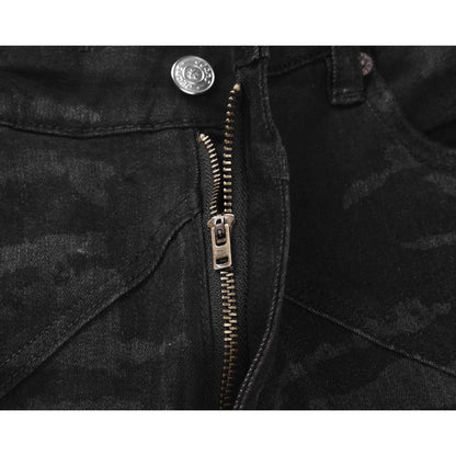 Distressed Patchwork Rhinestone Star Jeans - Thrashink