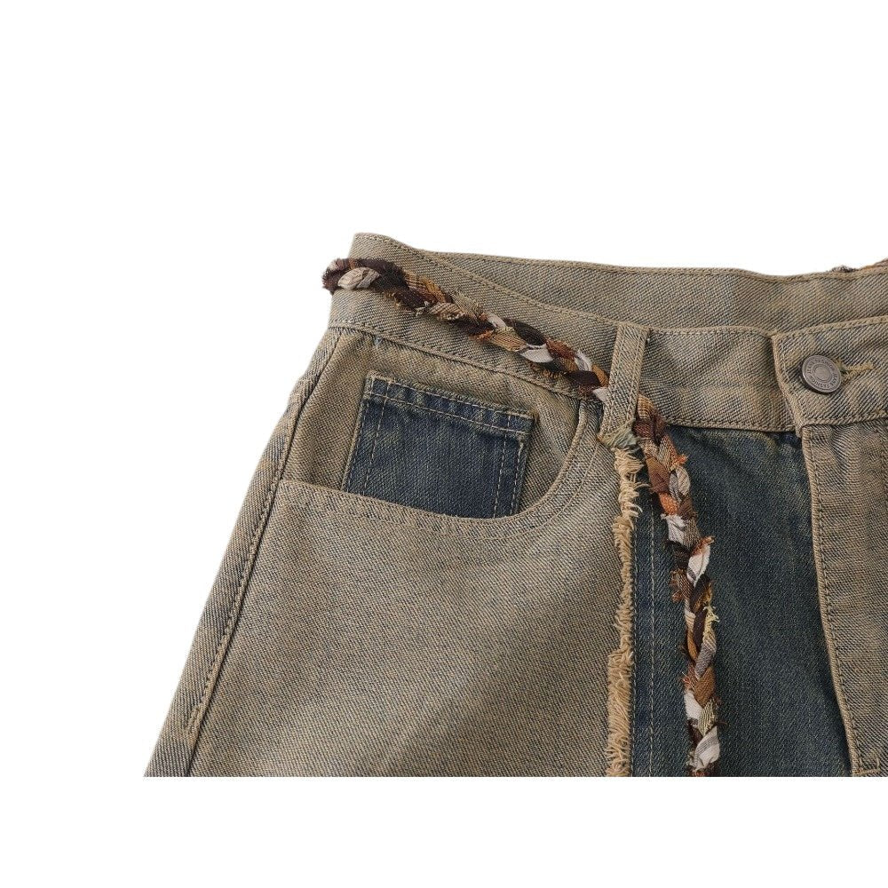 Distressed Patchwork Wide - leg Jeans - Thrashink