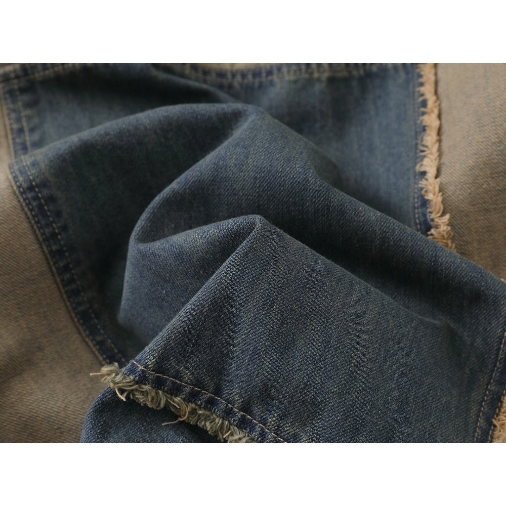 Distressed Patchwork Wide - leg Jeans - Thrashink