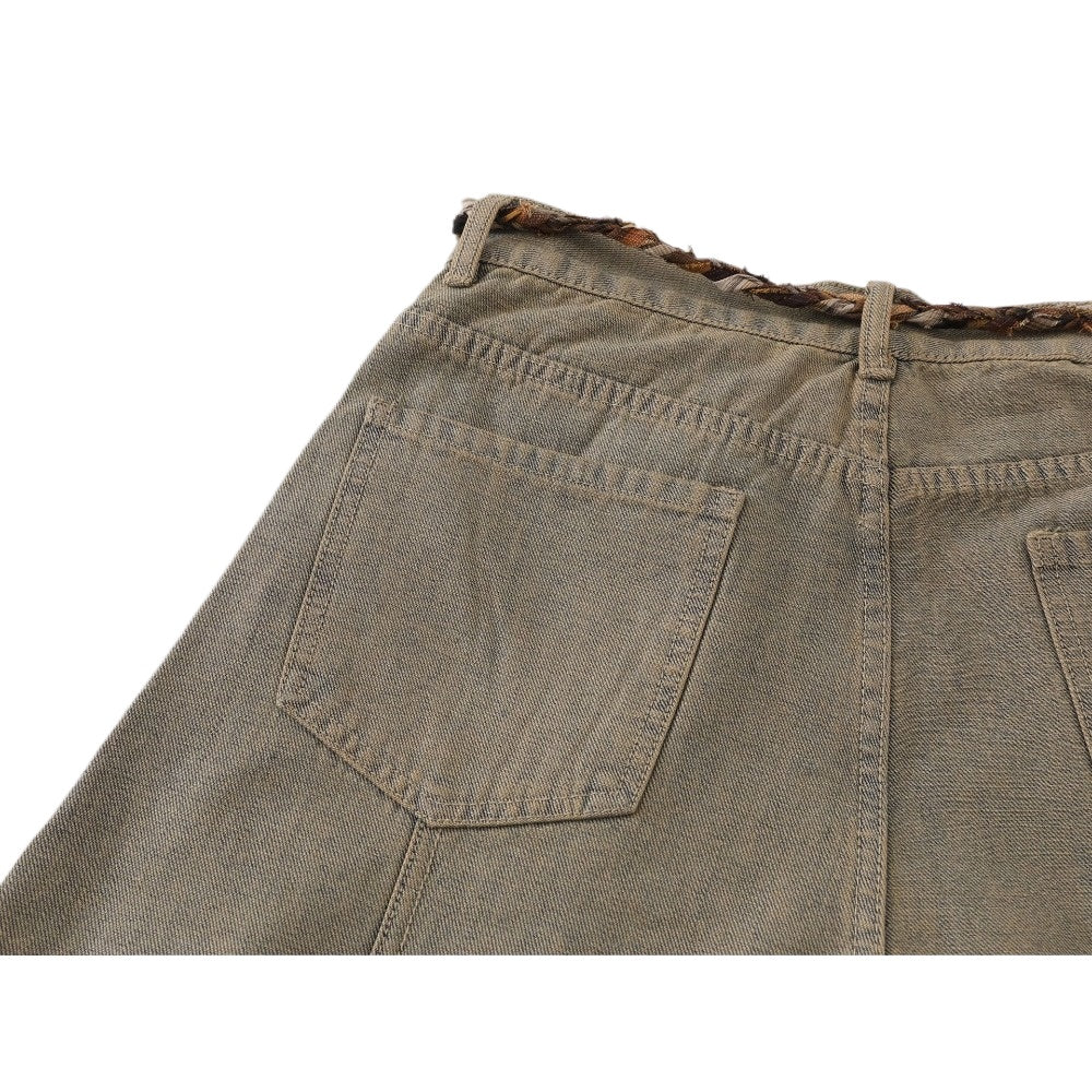 Distressed Patchwork Wide - leg Jeans - Thrashink