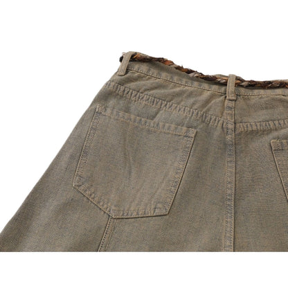 Distressed Patchwork Wide - leg Jeans - Thrashink