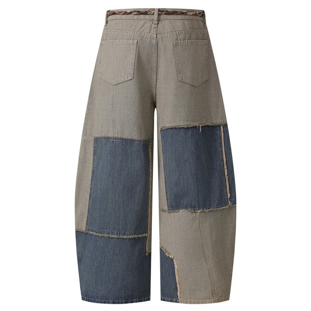 Distressed Patchwork Wide - leg Jeans - Thrashink