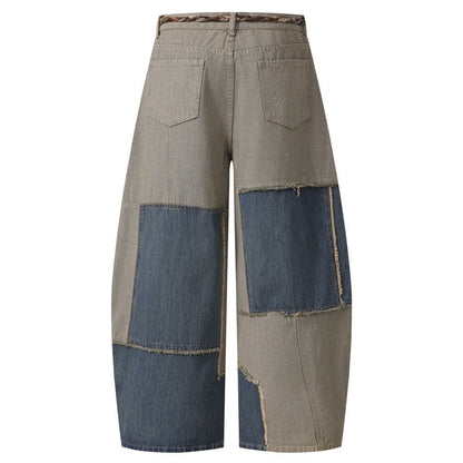 Distressed Patchwork Wide - leg Jeans - Thrashink