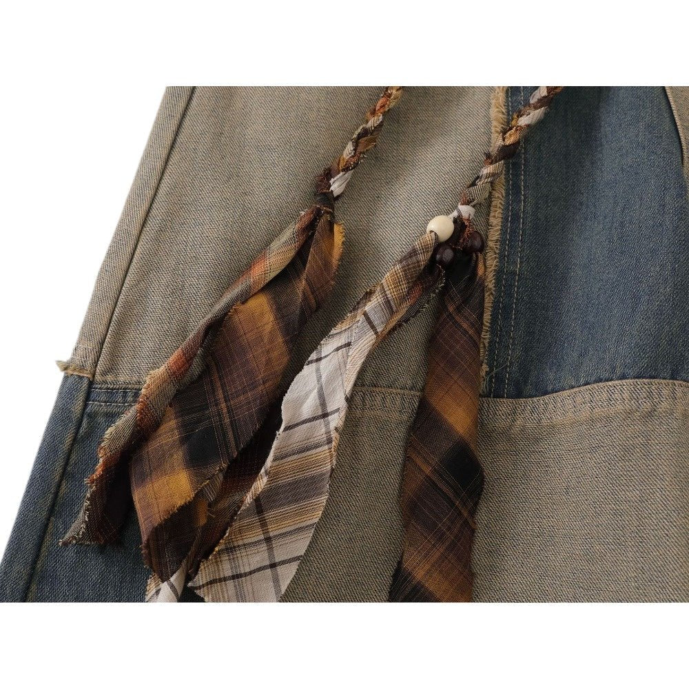 Distressed Patchwork Wide - leg Jeans - Thrashink