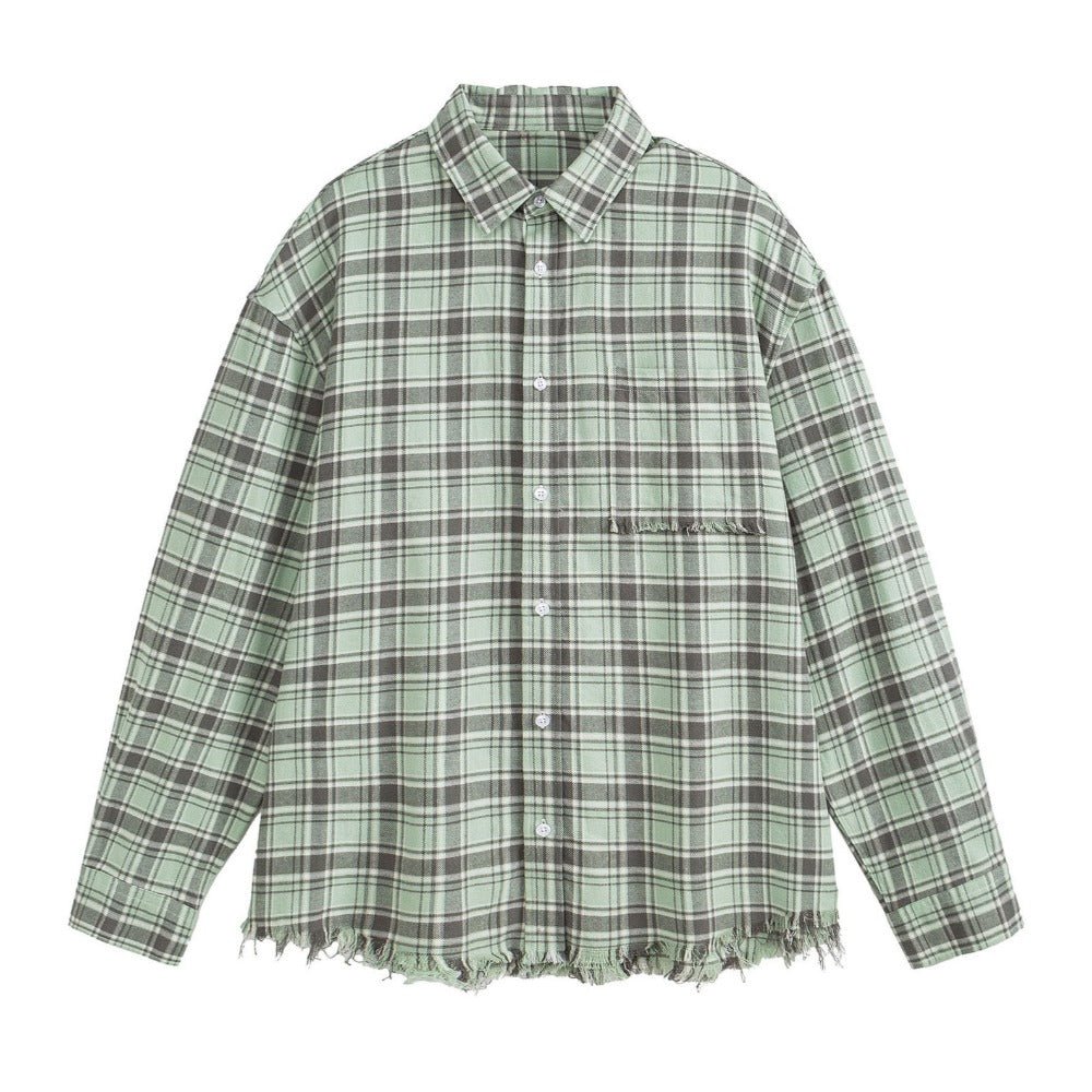 Distressed Plaid Overshirt - Thrashink