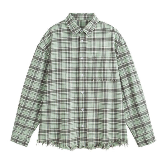 Distressed Plaid Overshirt - Thrashink