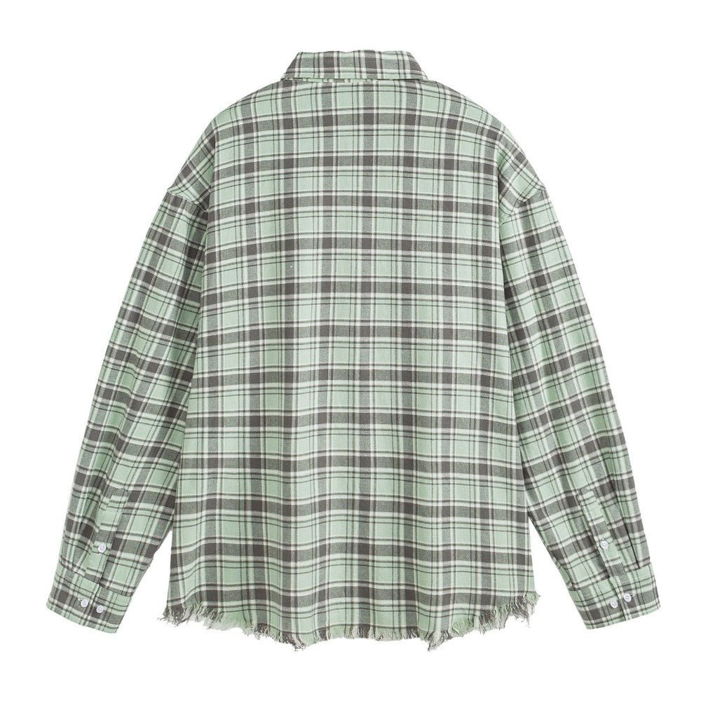 Distressed Plaid Overshirt - Thrashink
