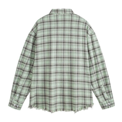 Distressed Plaid Overshirt - Thrashink