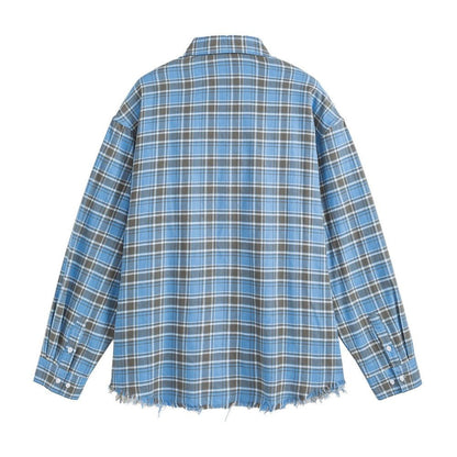 Distressed Plaid Overshirt - Thrashink