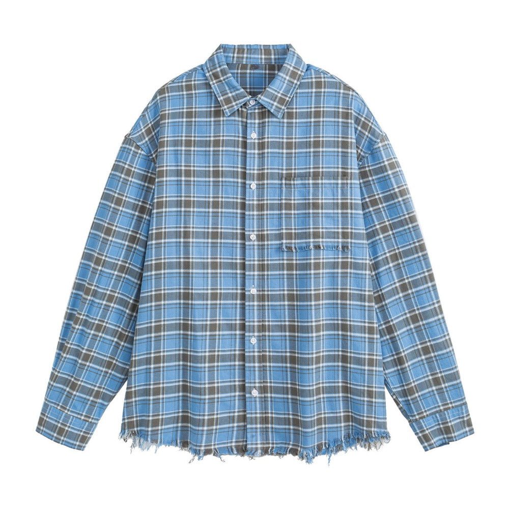 Distressed Plaid Overshirt - Thrashink