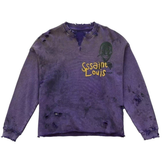 Distressed Purple Saint Louis Sweatshirt - Thrashink
