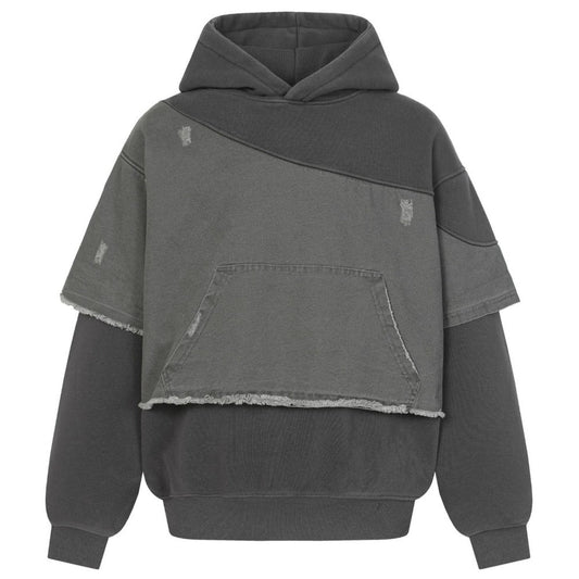 Distressed Raw Hem Washed Lined Hoodie - Thrashink