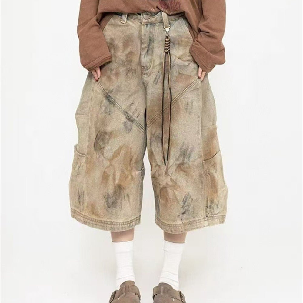 Distressed Tie - Dye Denim Capri Pants - Thrashink