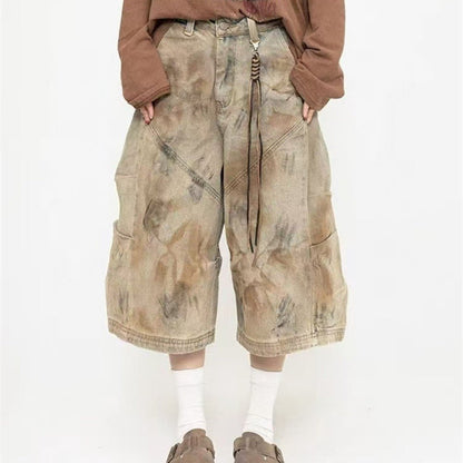 Distressed Tie - Dye Denim Capri Pants - Thrashink