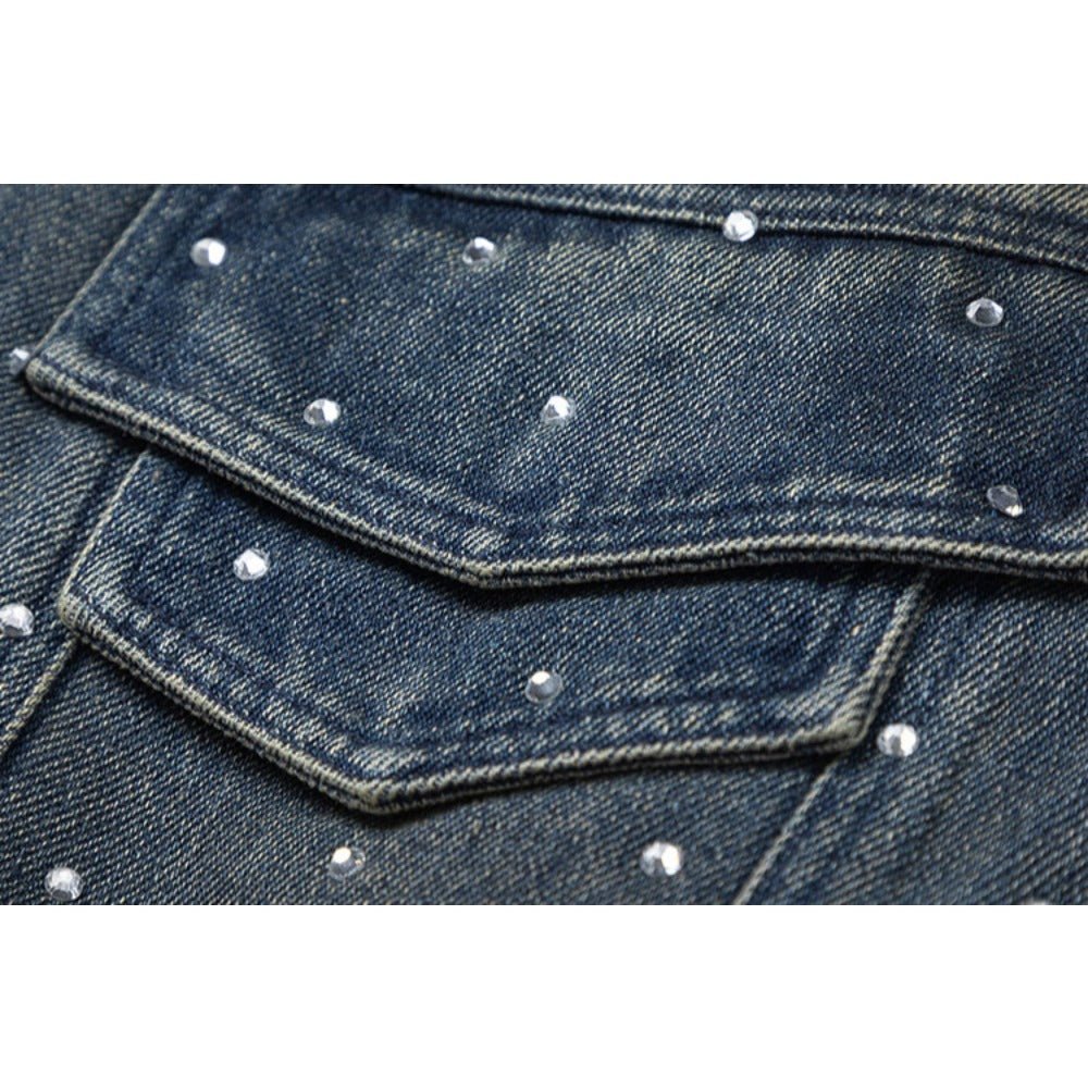 Dotty Rhinestone Denim Jacket - Thrashink