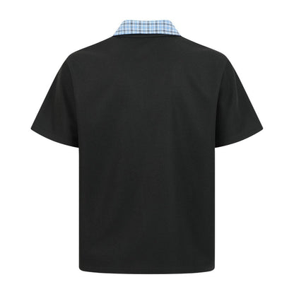 Double Collar Plaid Rhinestone Polo Shirt - Thrashink