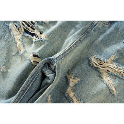 Double - layered Fringed Distressed Jeans - Thrashink