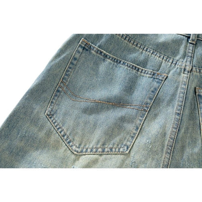 Double - layered Fringed Distressed Jeans - Thrashink