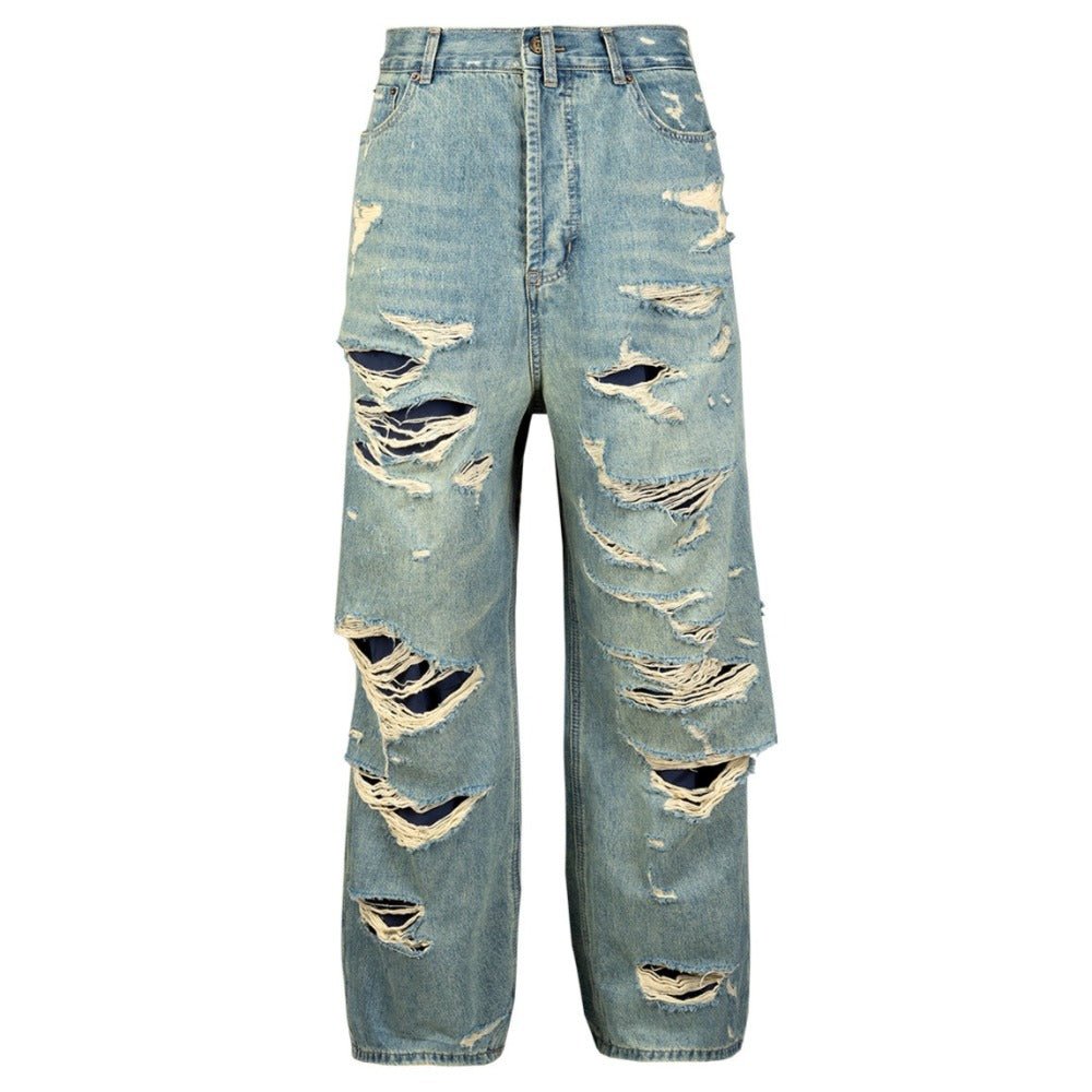 Double - layered Fringed Distressed Jeans - Thrashink