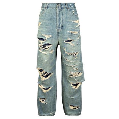 Double - layered Fringed Distressed Jeans - Thrashink