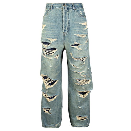 Double - layered Fringed Distressed Jeans - Thrashink