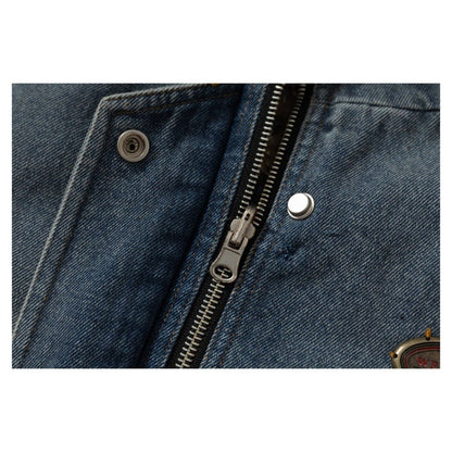 Double - sided Washed Denim Leopard Plush Vest - Thrashink