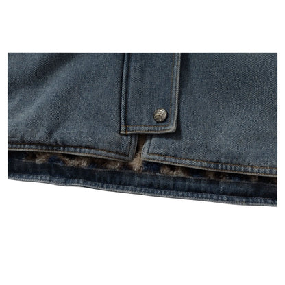 Double - sided Washed Denim Leopard Plush Vest - Thrashink