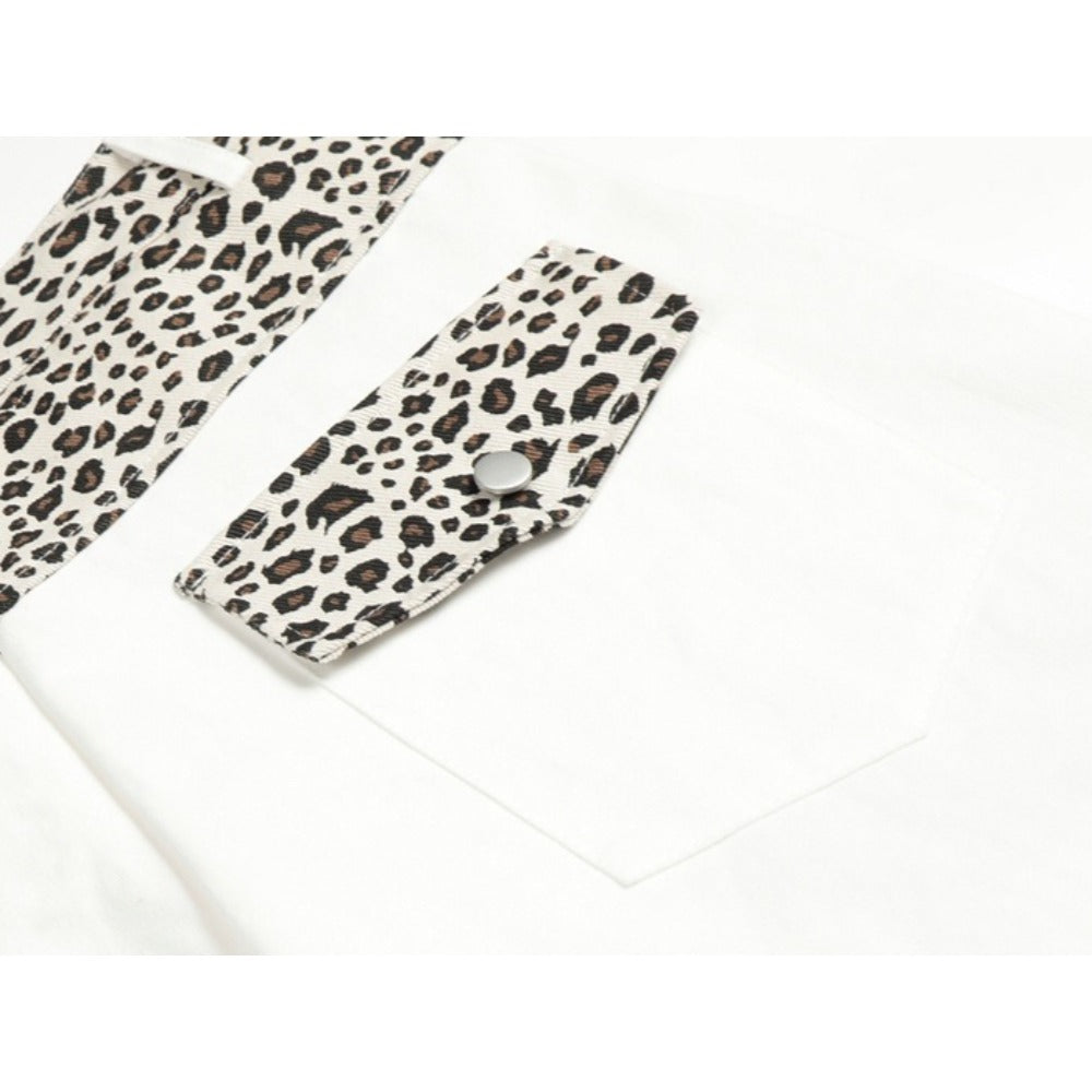 High-Waisted White Leopard Patch Wide-Leg Pants