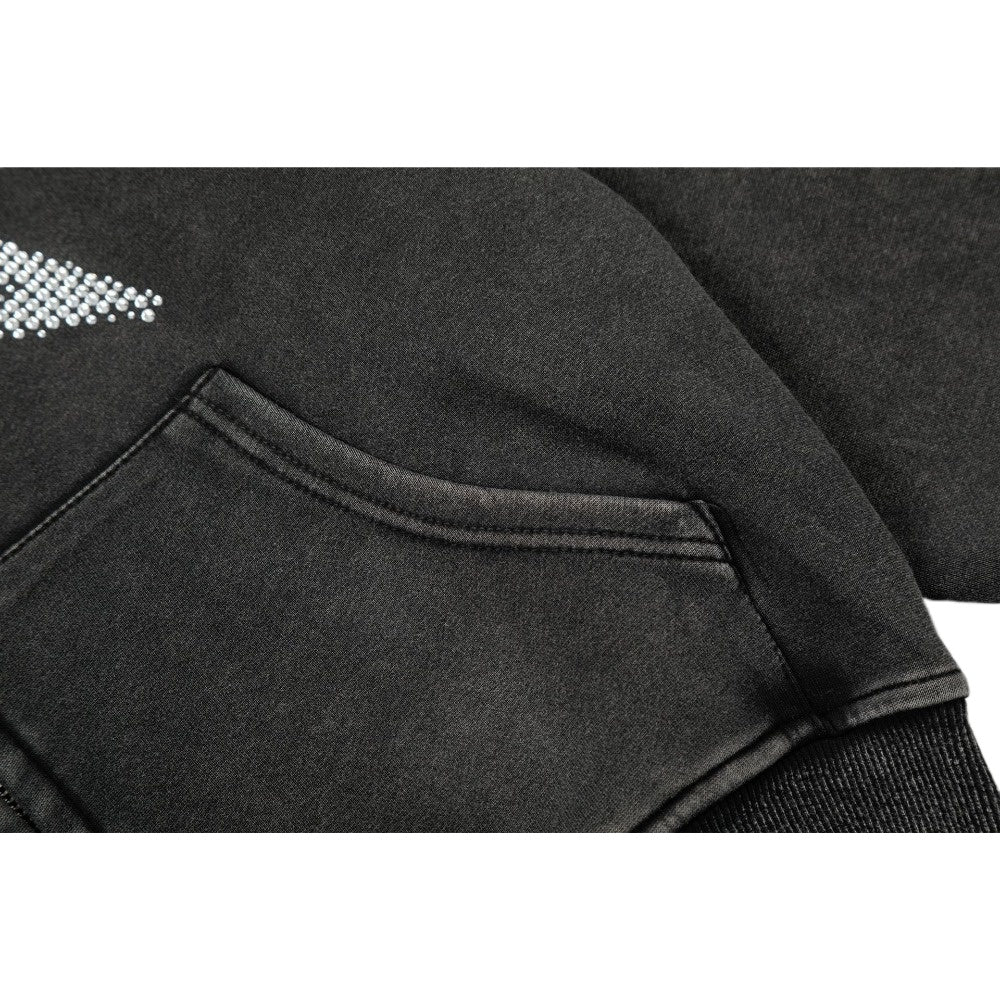 Acid Wash Rhinestone Star Zip Hoodie