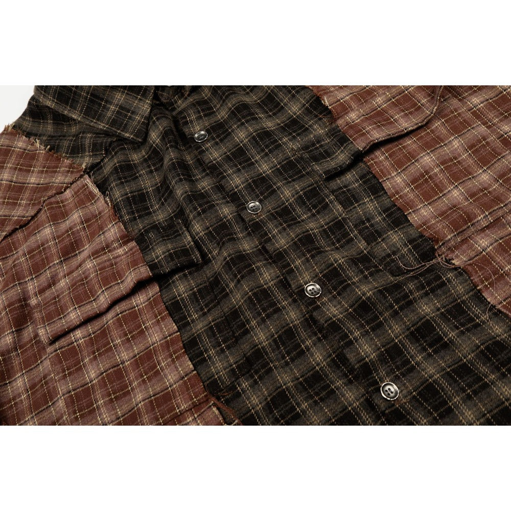 Deconstructed Patchwork Plaid Raw-Edge Shirt