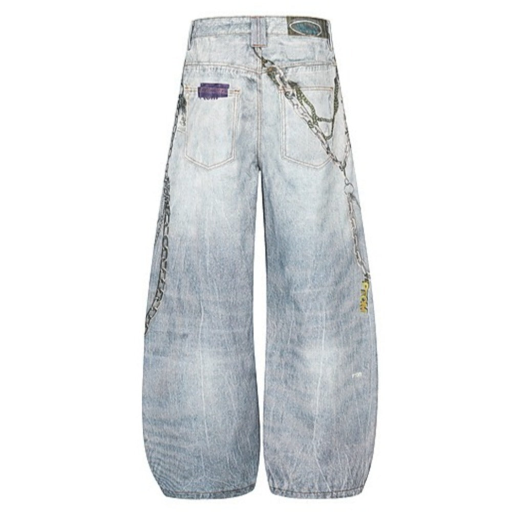 Vintage Washed Distressed AC Print Jeans