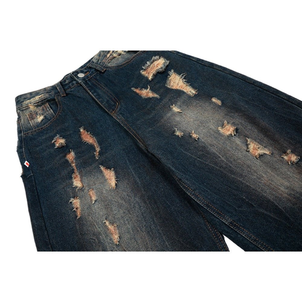 Edgy Ripped Wide - Leg Jeans - Thrashink