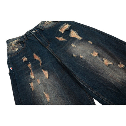 Edgy Ripped Wide - Leg Jeans - Thrashink