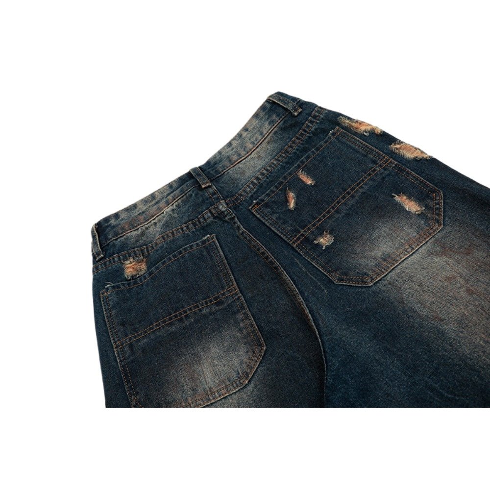 Edgy Ripped Wide - Leg Jeans - Thrashink