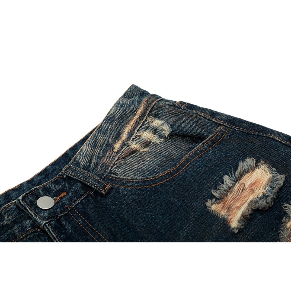 Edgy Ripped Wide - Leg Jeans - Thrashink