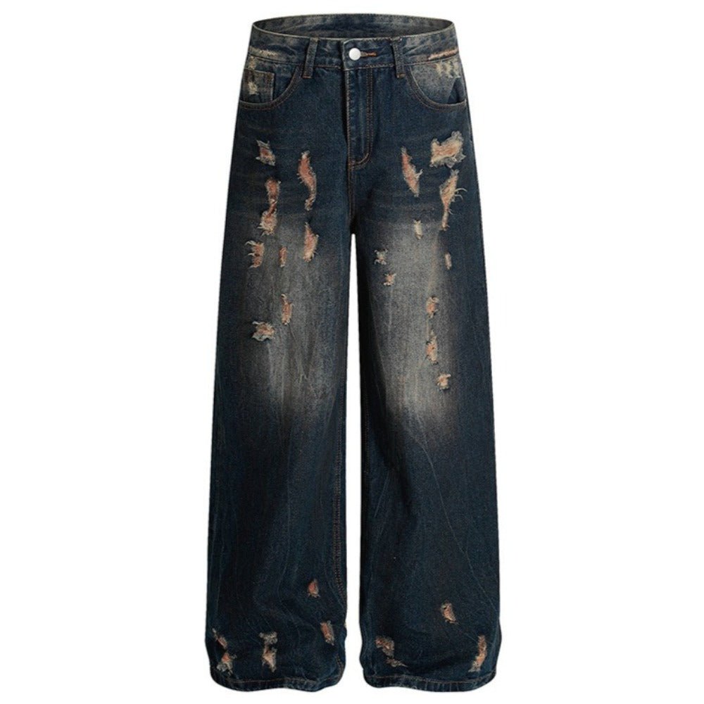 Edgy Ripped Wide - Leg Jeans - Thrashink