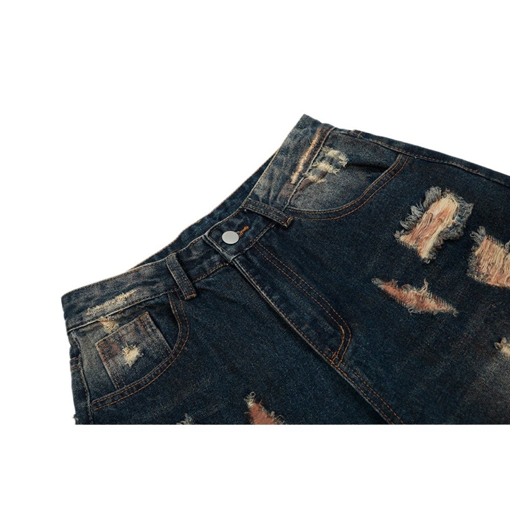 Edgy Ripped Wide - Leg Jeans - Thrashink