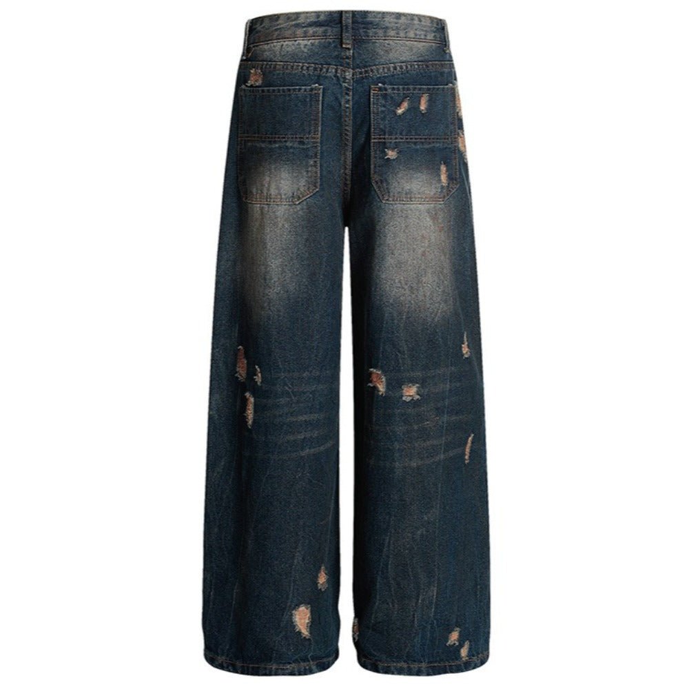 Edgy Ripped Wide - Leg Jeans - Thrashink