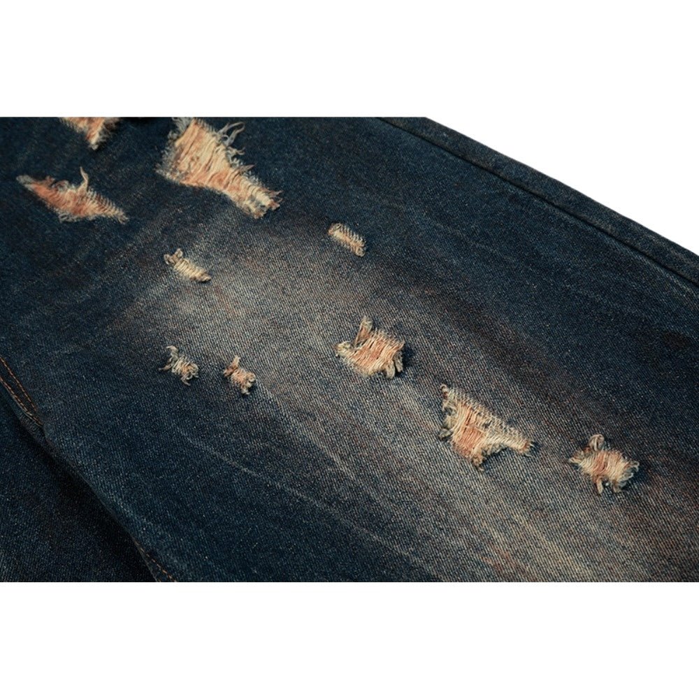 Edgy Ripped Wide - Leg Jeans - Thrashink