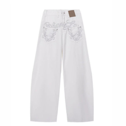 Embroidered White Wide - Leg Jeans - Thrashink