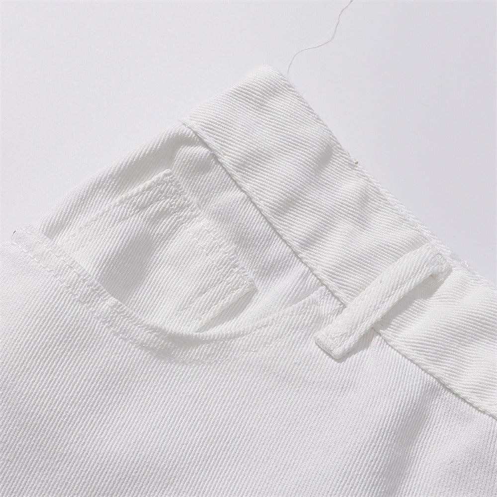 Embroidered White Wide - Leg Jeans - Thrashink