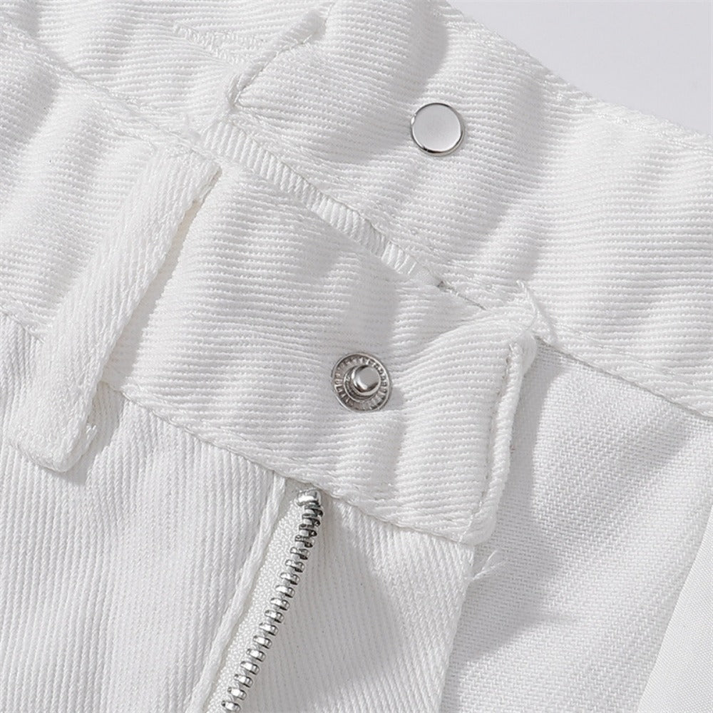 Embroidered White Wide - Leg Jeans - Thrashink