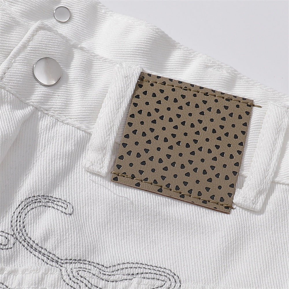 Embroidered White Wide - Leg Jeans - Thrashink