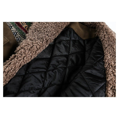Ethnic Tribal Print Sherpa Collar Suede Jacket - Thrashink