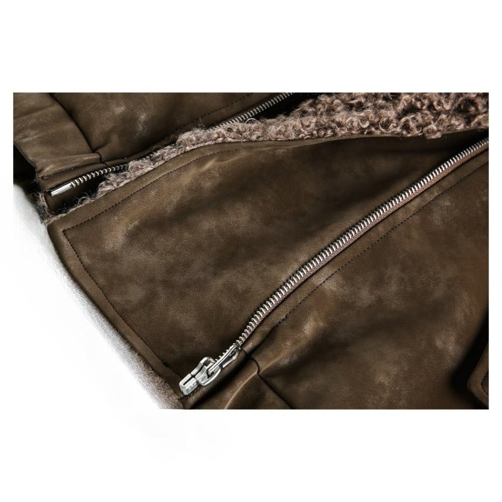 Ethnic Tribal Print Sherpa Collar Suede Jacket - Thrashink