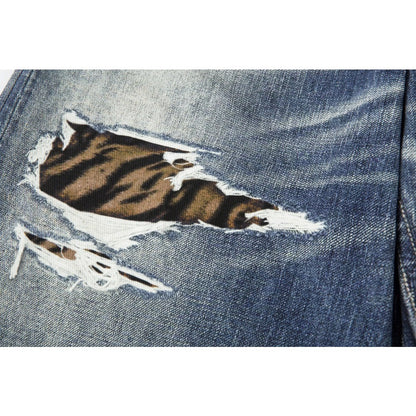 3D Digital Tiger Print Spliced Baggy Jeans