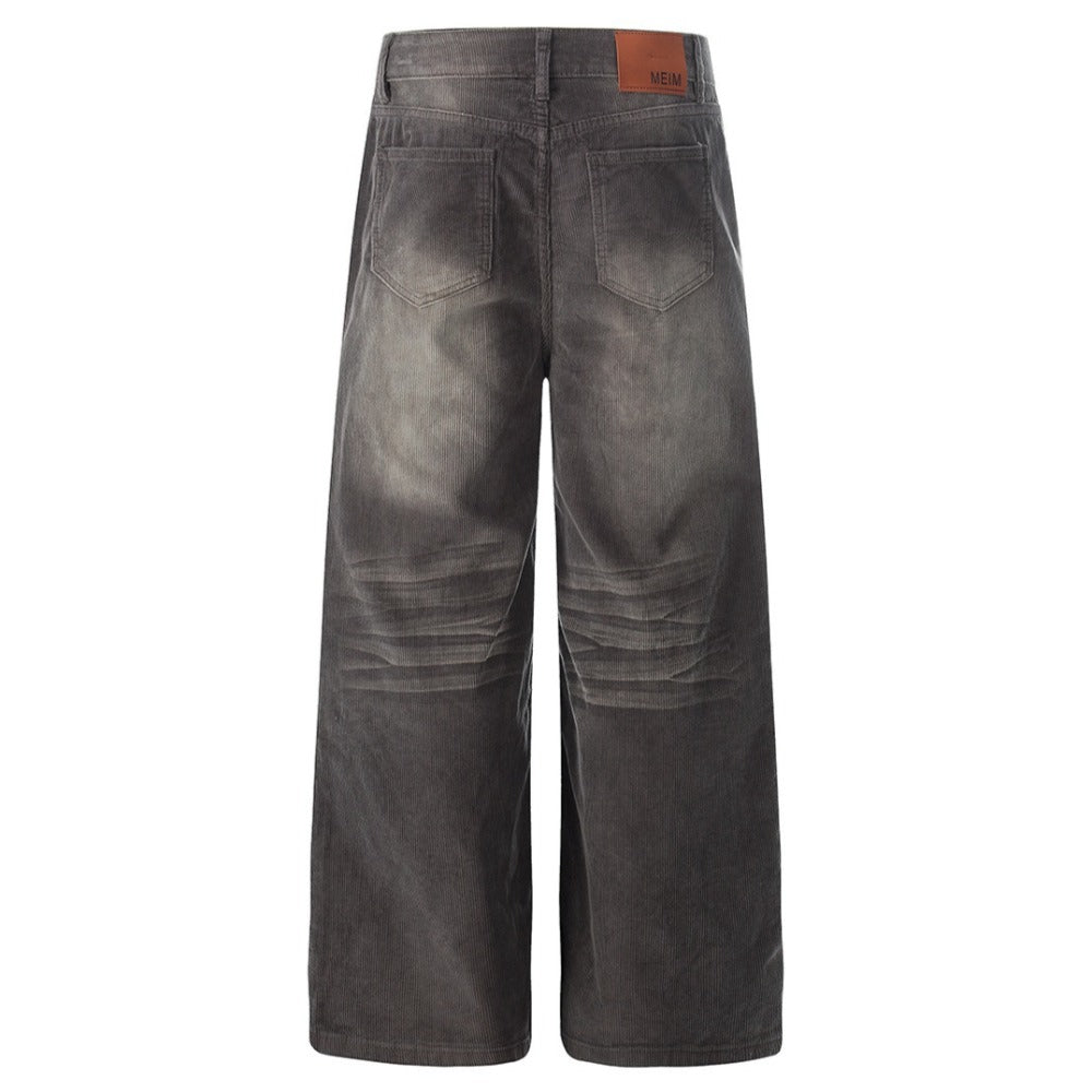 Retro Faded Washed Corduroy Wide Leg Pants